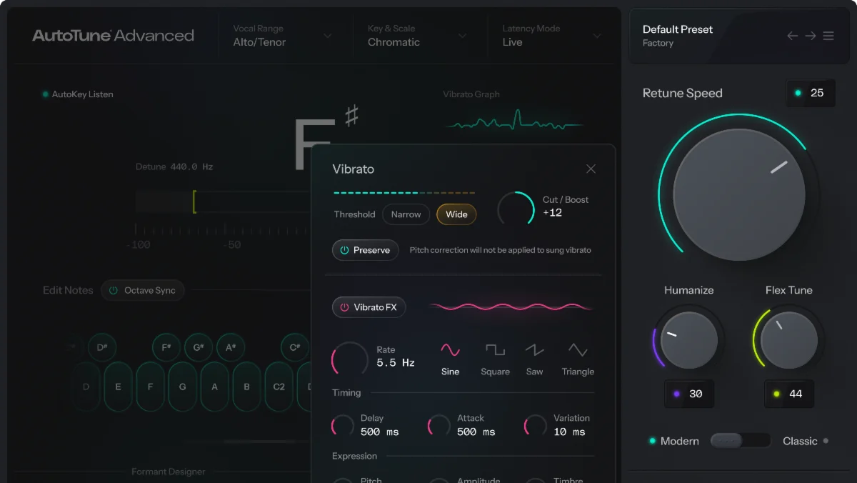 Antares lance AutoTune Advanced, un plugin de correction de hauteur conçu pour laisser tranquille le vibrato d'un chanteur
